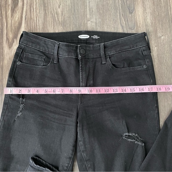 Old Navy Black Distressed Power Slim Straight Mid Rise Jeans - Picture 8 of 13